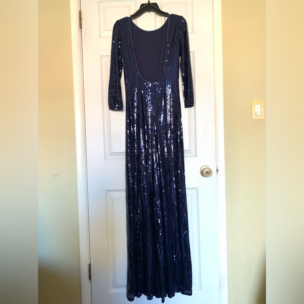 Blue Sequin Dress Long Nwt Low Back. Stretch Holiday Tadashi Shoji